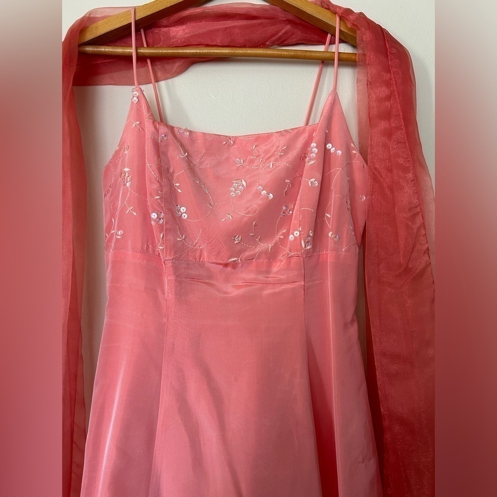 VTG Y2K BE SMART SLEEVELESS SPARKLE TIE AND SKARF MAXI DRES 5/6 HOCO Homecoming - Picture 10 of 15